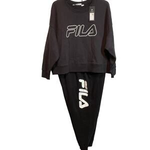 Fila Catch me crew sweatshirt, stand Slim jogger set Black 4X